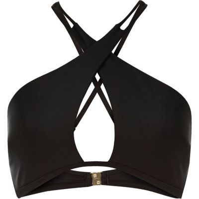 Black moulded halter neck wrap bikini top